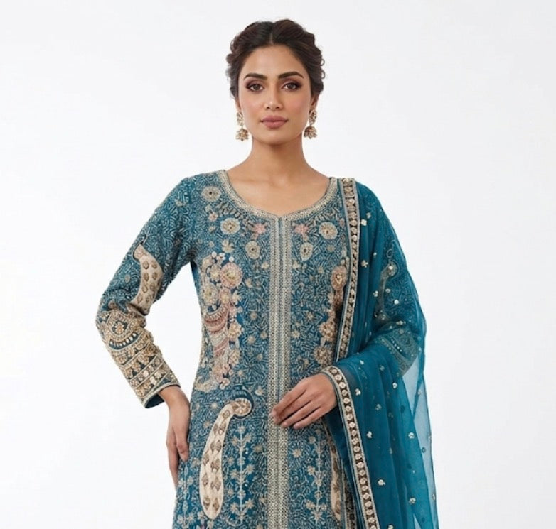 Sharara suit - Heavy peacock