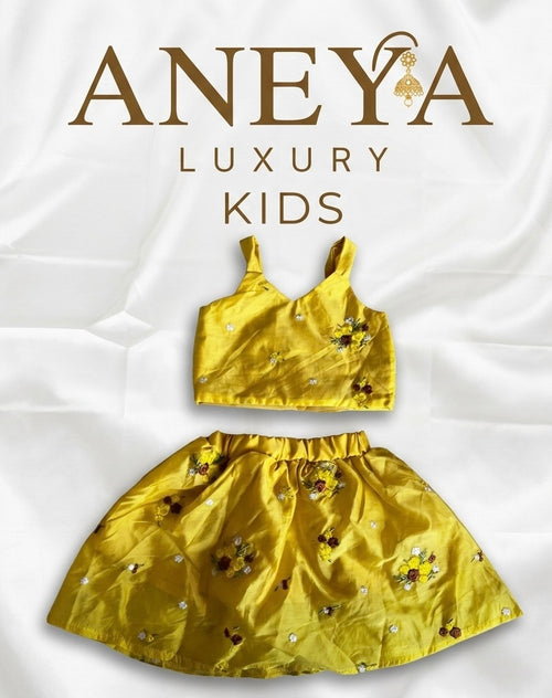 Kinder-Blumen-Lehenga - Gelb