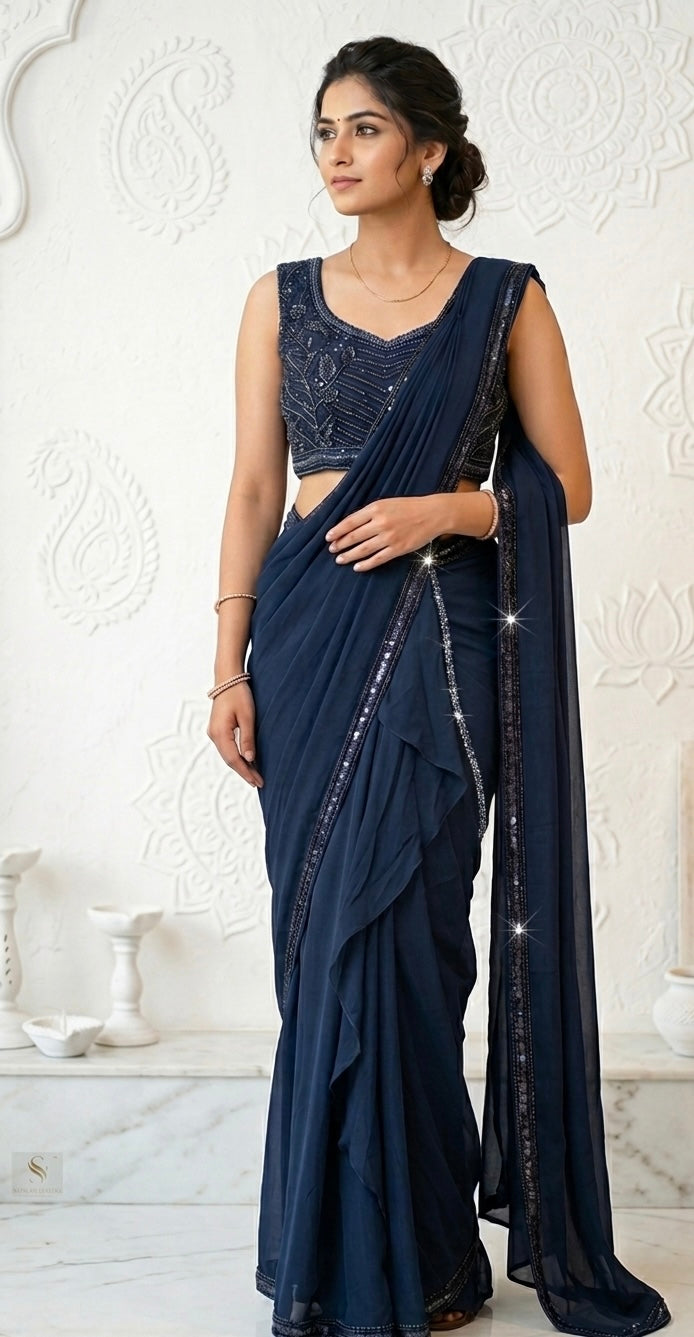 Lehenga - Saree/dhotti style blue
