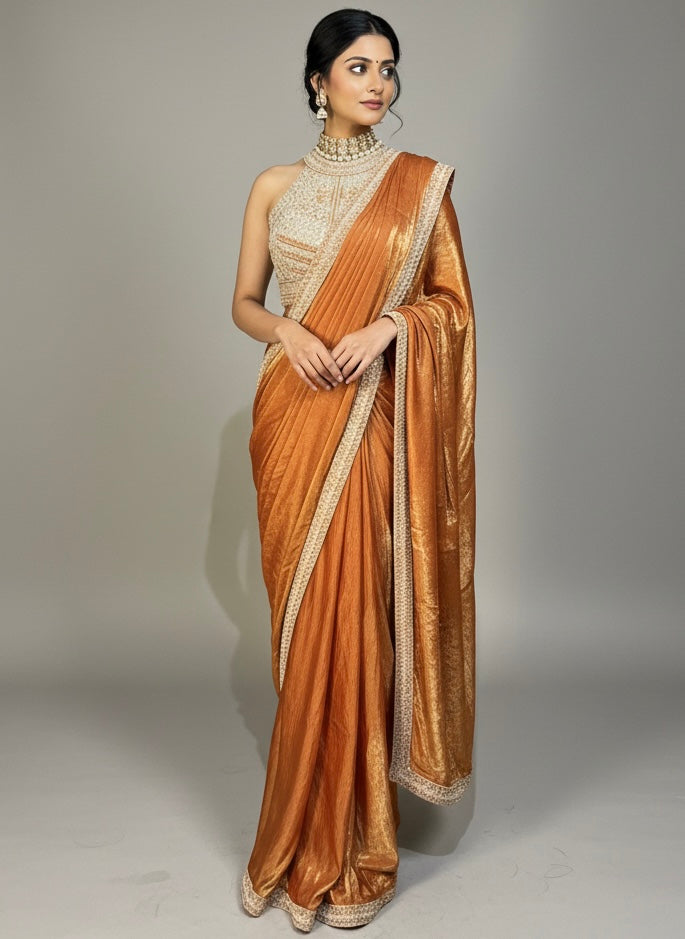 Readymade saree - shiny orange