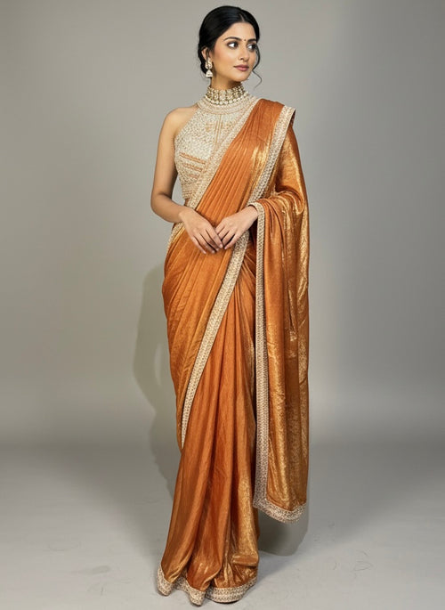 Fertiger Sari - glänzendes Orange