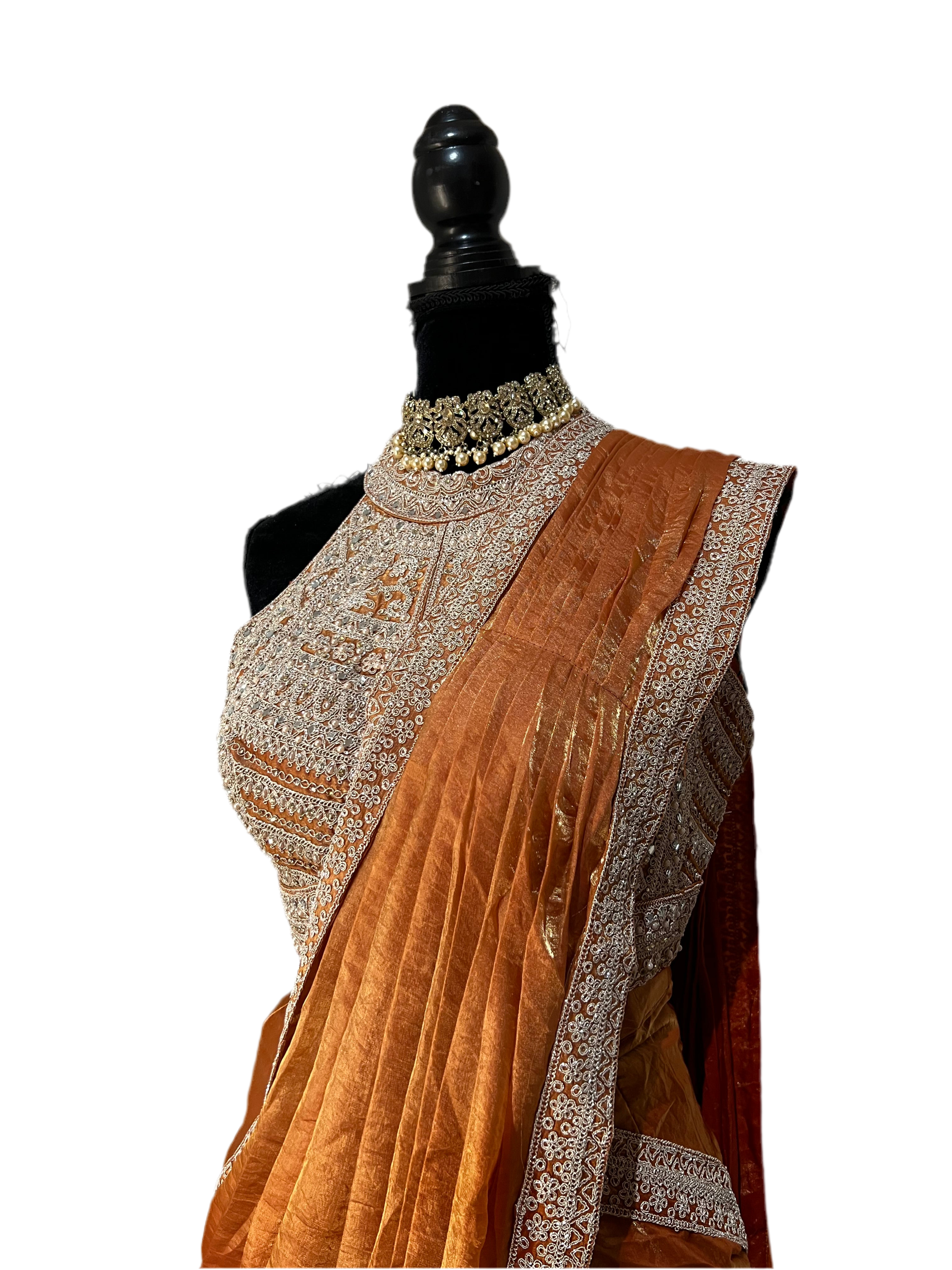 Readymade saree - shiny orange
