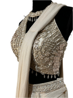 Readymade saree (Lehenga style) - halter beige