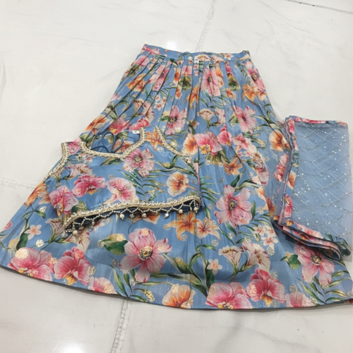 Kids flower lehenga - Sky blue