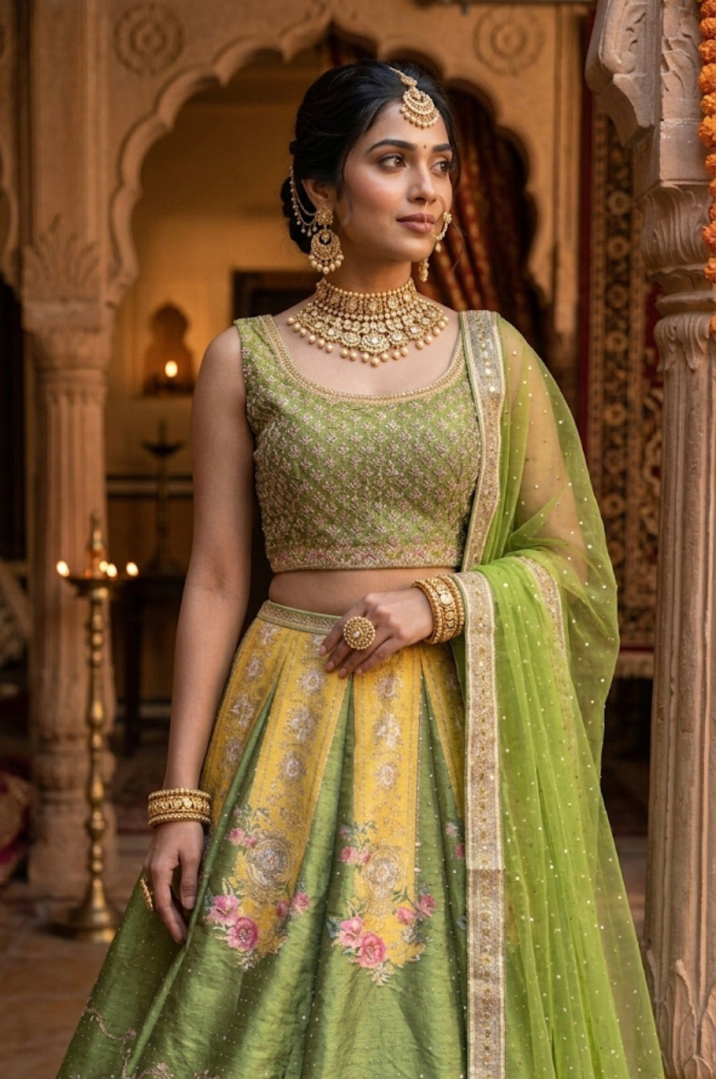 Lehenga - Light weight green