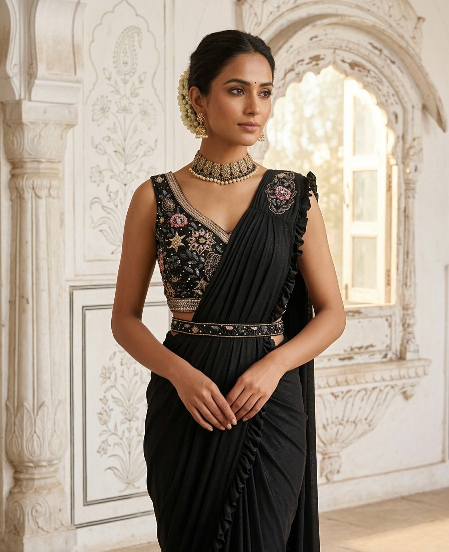 Ready-made saree - Black