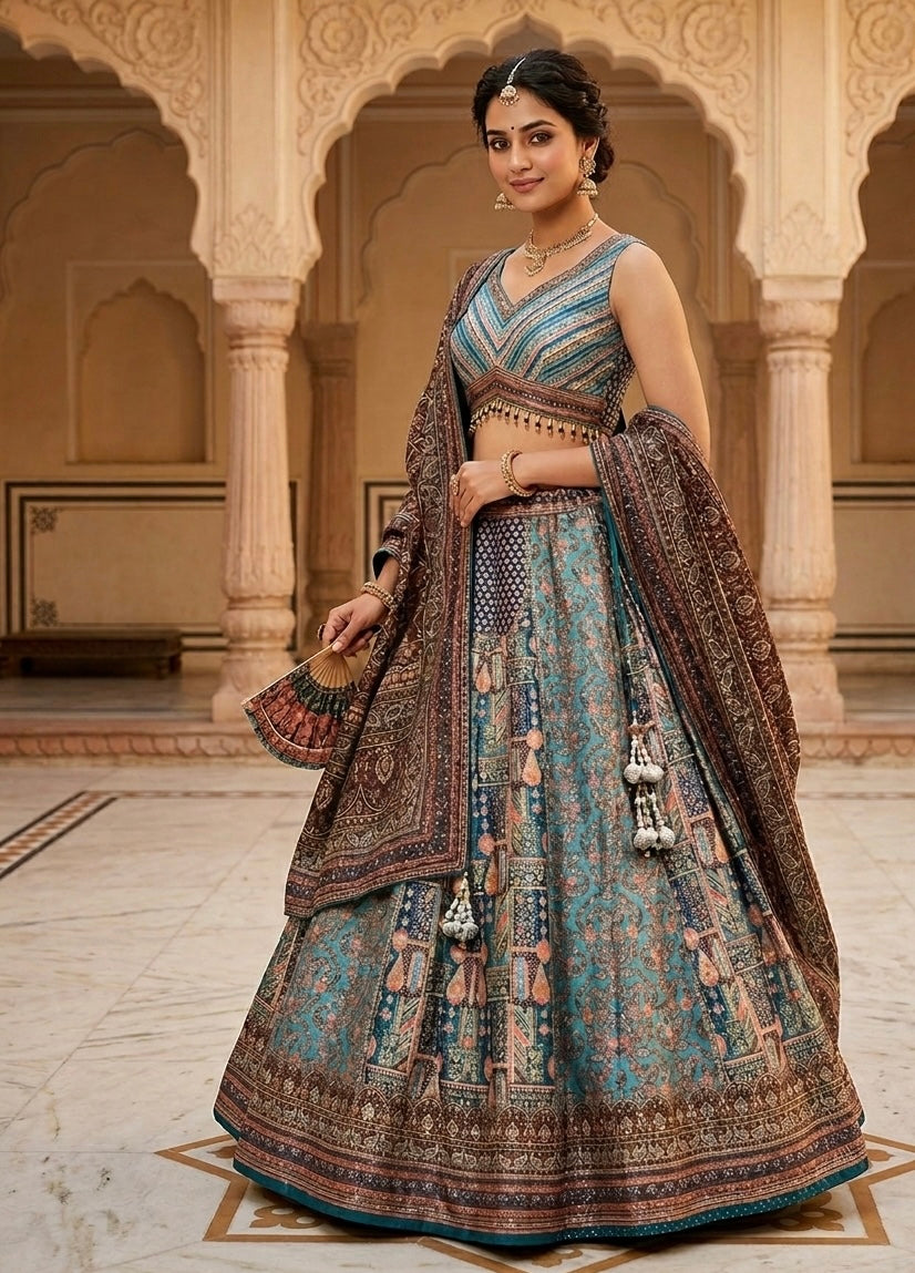 Lehenga - lightweight blue Brown