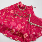 Kinder-Lehenga mit Blumenmuster - Rani Pink